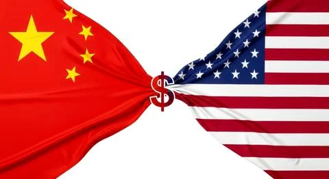 A red and white flag with a dollar sign in the middle Illustrazione stock