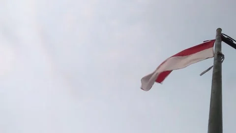 Red and white flag flies in the wind Stock Footage 249982586