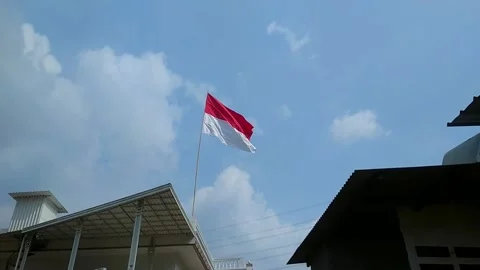 Red and white flag flying isolated over blue sky background 動画素材 205110666