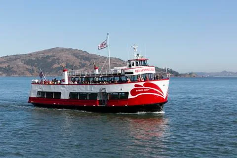 Red and White Fleet boat in San Francisco Bay Stock Photos
