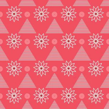 A red and white floral pattern with white flowers and triangles Stock Illustration