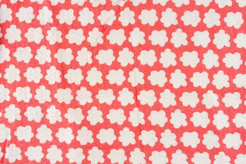 Red And White Floral Pattern Fabric Texture Seamless Retro Textile Background Foto stock