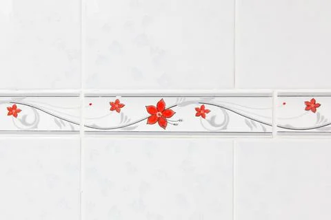 Red and white flower pattern tiles on the wall Stock Illustration