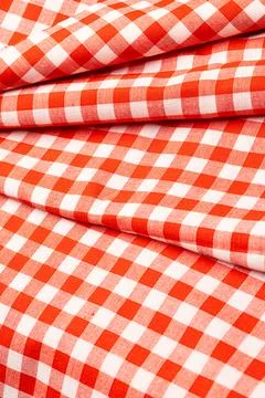 Red and white gingham pattern fabric texture background Stock Photos