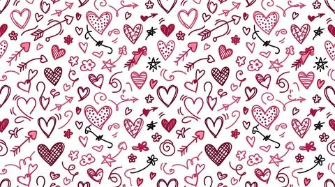 Red and white heart pattern with snowflakes Stock Illustration