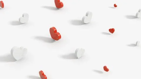 Red and white hearts pattern 3d render. Stock Illustration