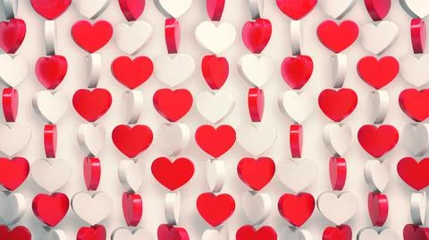 Red and white hearts pattern 3d render. Stock Illustration