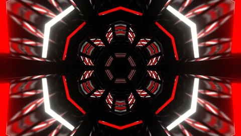 Red and White Hexagonal Neon Mirrored Tunnel Background VJ Loop in 4K Stock Footage 310957172