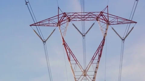Red And White High Voltage Electricity Pylon Time Lapse Stock Footage 75249773