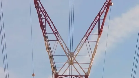 Red And White High Voltage Electricity Pylon Time Lapse Stock Footage 75513779