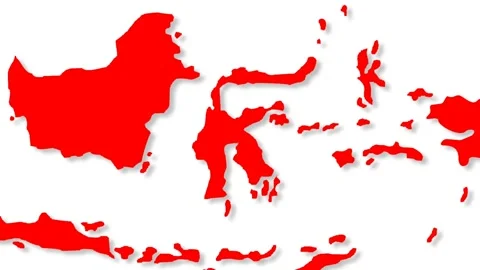 Red and White Indonesia Map Animation for Independence Day Celebration. Stock Footage 340814039