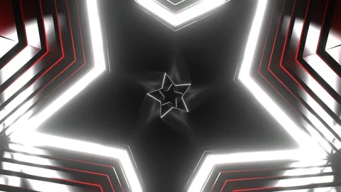 Red and White Large Flashing Neon Stars Flying Through the Tunnel Background Stock-Footage 344100324