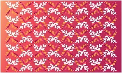 Red and white leaf art on abstract red background Illustrazione stock