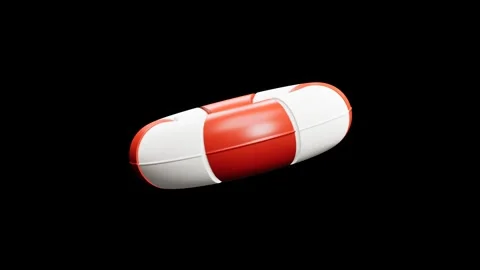 Red and white lifebuoy floating on black background. 3d rendering Stock Footage 339435448