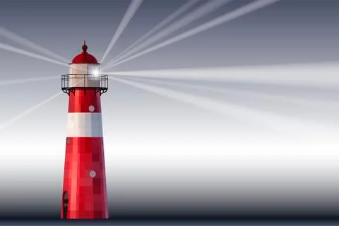 A red and white lighthouse on grey background vector illustration Stock Illustration