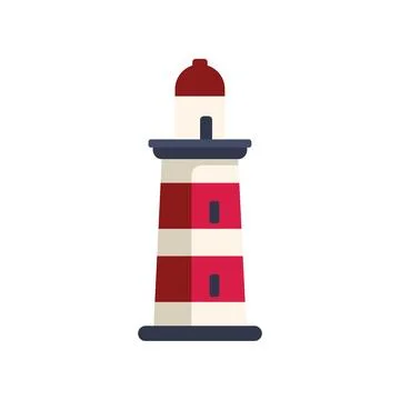 Red and white lighthouse sending signal light beam at night over ocean sea .. Stock Illustration