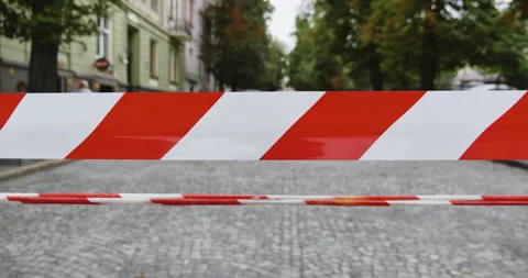 Red and White Lines of barrier tape. Stock Footage 201619167