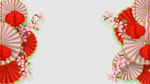 Red and white looping animation with Alpha channel form sakura, paper flowers Stock Footage 147353371