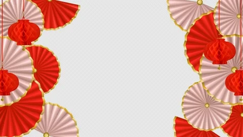 Red and white looping animation with Alpha channel form paper flowers, fans and Stock Footage 147353375