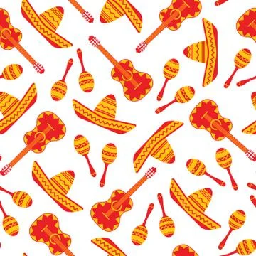 Red and white mexican objects seamless pattern Stock Illustration