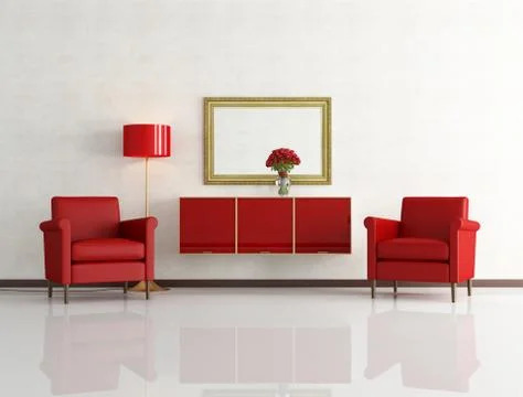 Red and white modern interior Stock Illustration