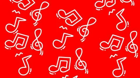 Red and white music note fun hand drawn doodles seamless pattern on light b.. Illustrazione stock
