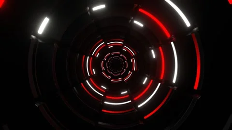 Red and White Neon Light Rings Tunnel Background VJ Loop in 4K Stock Footage 314553692