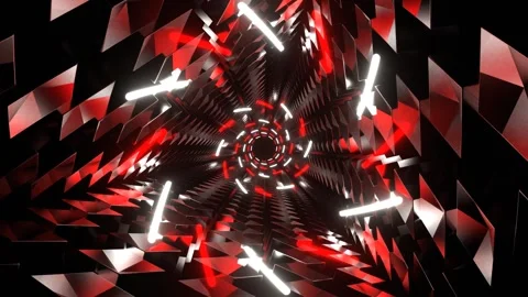 Red and White Neon Spirals in Triangular Tunnel Background VJ Loop in 4K Stock Footage 309016848