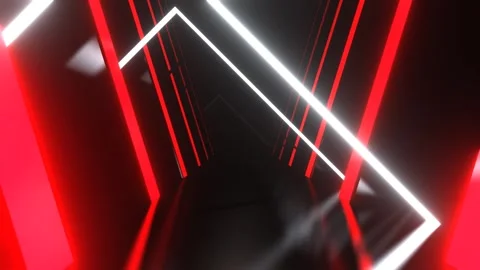 Red and White Neon Strobe Corridor with Asymmetrical Frames Background VJ Lo Stock Footage 302799476