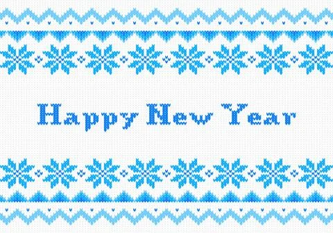 Red and white new year knit greeting card Illustrazione stock