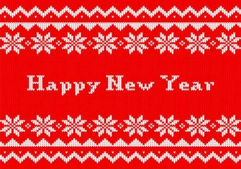 Red and white new year knit greeting card Illustrazione stock