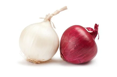 Red and white onions on a white background Stock Photos