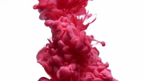 Red and white paint drops from above mixing in water cloud. Stock Footage 144339783