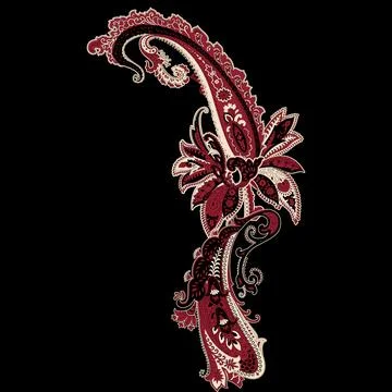 A red and white paisley pattern on a black background Stock Illustration