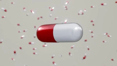 Red and White Pill Floating on a White Background Stock Footage 72420060