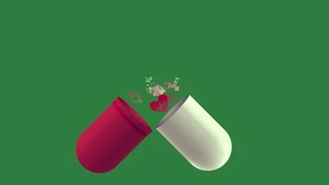 Red and white pill a on green background two pills Видео 337028820