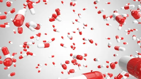 Red and white pills constantly falling. Stock Footage 90060367
