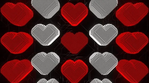 Red and White Pixel Hearts Movement Background VJ Loop in 4K Stock Footage 262176133