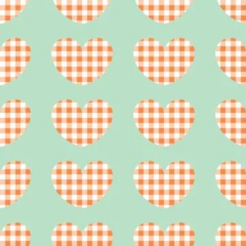 Red and white plaid vector background. Seamless repeat checkered hearts pattern. Stock Illustration