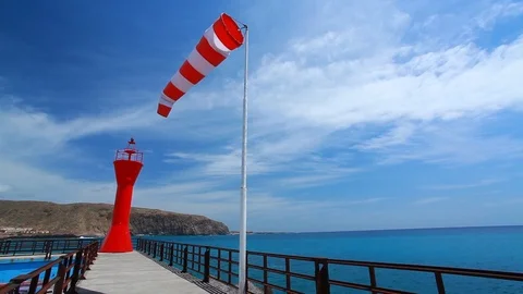 Red and white pointer strength and direction of the wind Stock Footage 92215078