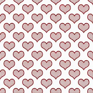 Red and white polka dot hearts pattern repeat background Stock Illustration