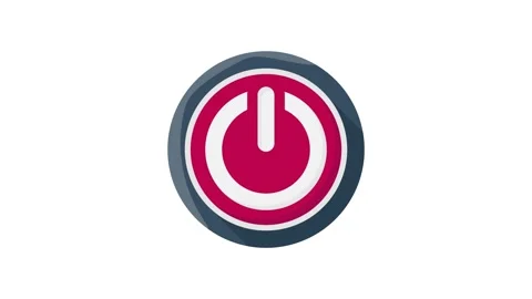 A red and white power button with a prominent long shadow extending to the .. Stock Footage 332531540