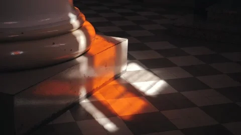 Red and white rays of light on the floor of the Church. Stock Footage 138584289