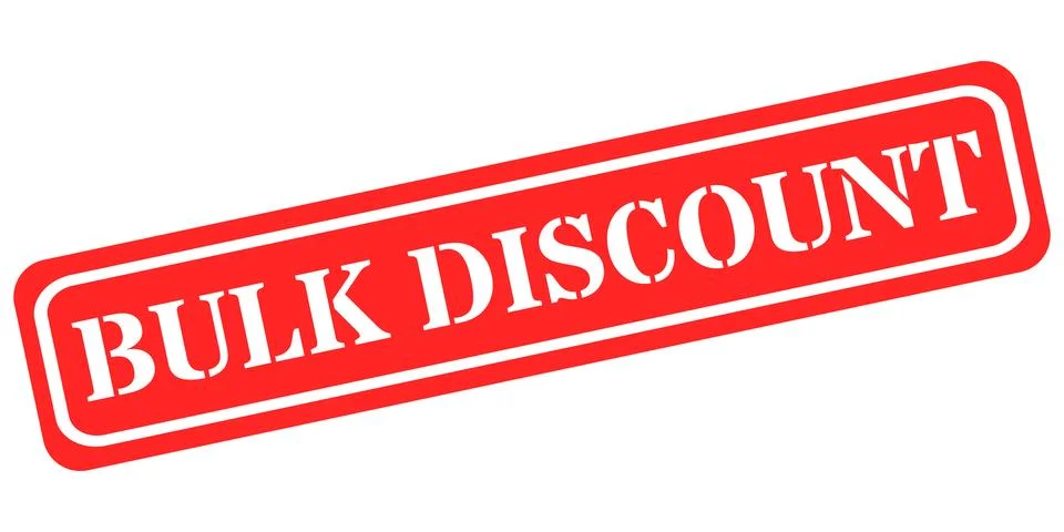 Red and white rectangular stamp advertising bulk discount savings Stock Illustration