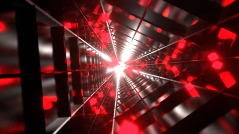 Red and White Sci-Fi Triangular Tunnel with Neon Cubes Background VJ Loop l  動画素材 294912376