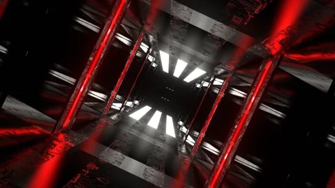 Red and White Sci-Fi Strobe Light Beams Tunnel Background VJ Loop l 4K Stock Footage 304060402