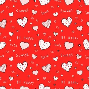 Red and white seamless pattern with hearts. Stock Illustration