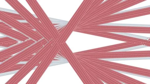 Red and white segmented tubes twisting and interlocking Stock Illustration