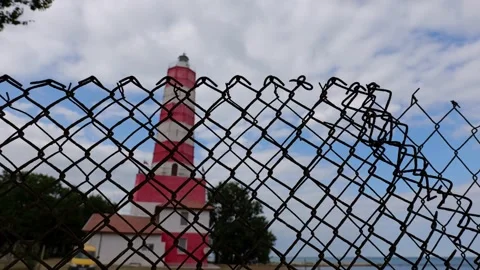 Red and white Shabla Lighthouse on the Black Sea coast Stock Footage 315519985