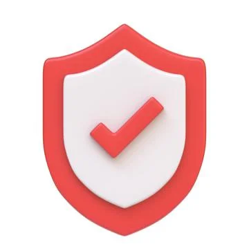 Red and white shield with a check mark isolated on white backgound Stock Illustration